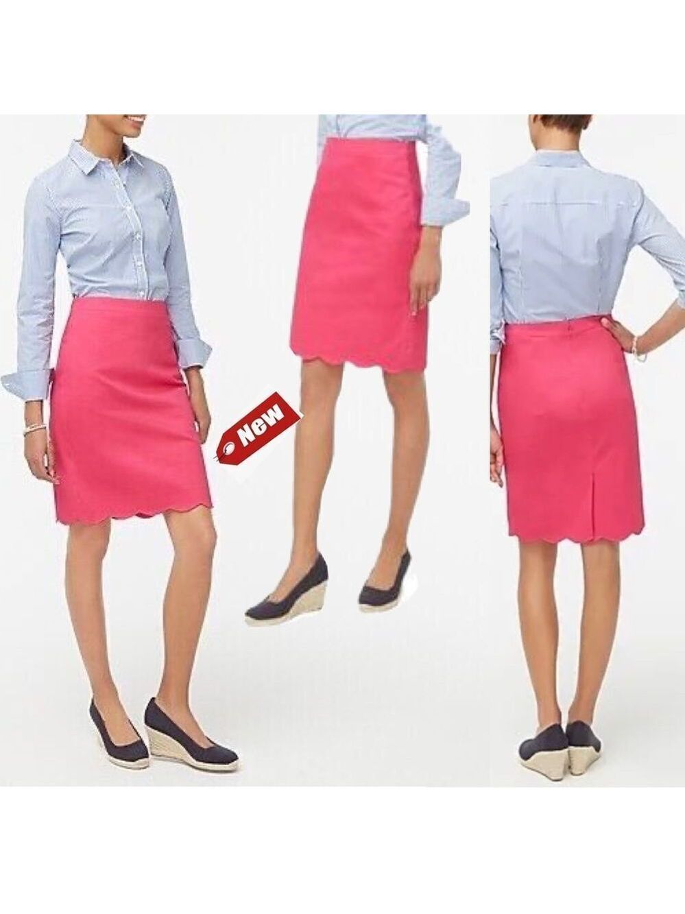𝅺j. Crew hot fuchsia pink scalloped hem pencil skirt Sz 6 NWT